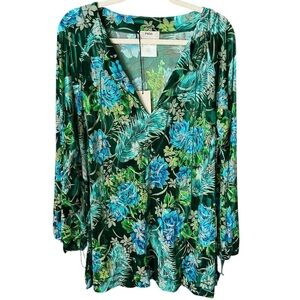 Fuzzi Jean Paul Gaultier Size 42 US 8 Green Velvet Burnout Floral Boho Tunic Top